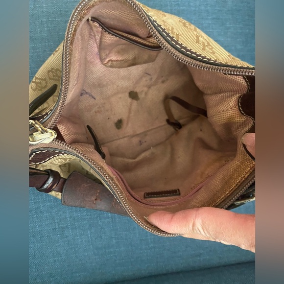 Dooney Bourke logo Tan & Brown Shoulder Purse with Brown Leather Trims Handbag - Picture 10 of 16